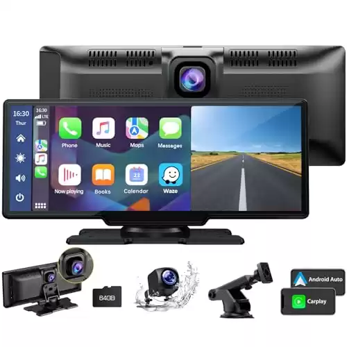 LAMTTO 9.26 Wireless Car Stereo Apple Carplay with 2.5K Dash Cam, 1080P Backup Camera, Portable Touchscreen GPS Navigation for Car, Car Stereo Receiver with Bluetooth, AirPlay, AUX/FM, Googel, …